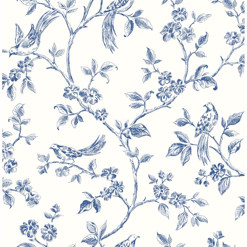 Trails Tatiana Bird Trail Wallpaper 20.5 in x 33 ft = About 56.4 square feet - Navy