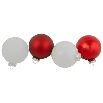 96ct Red White 3-Finish Christmas Glass Ball Ornaments 3.25" (80mm)