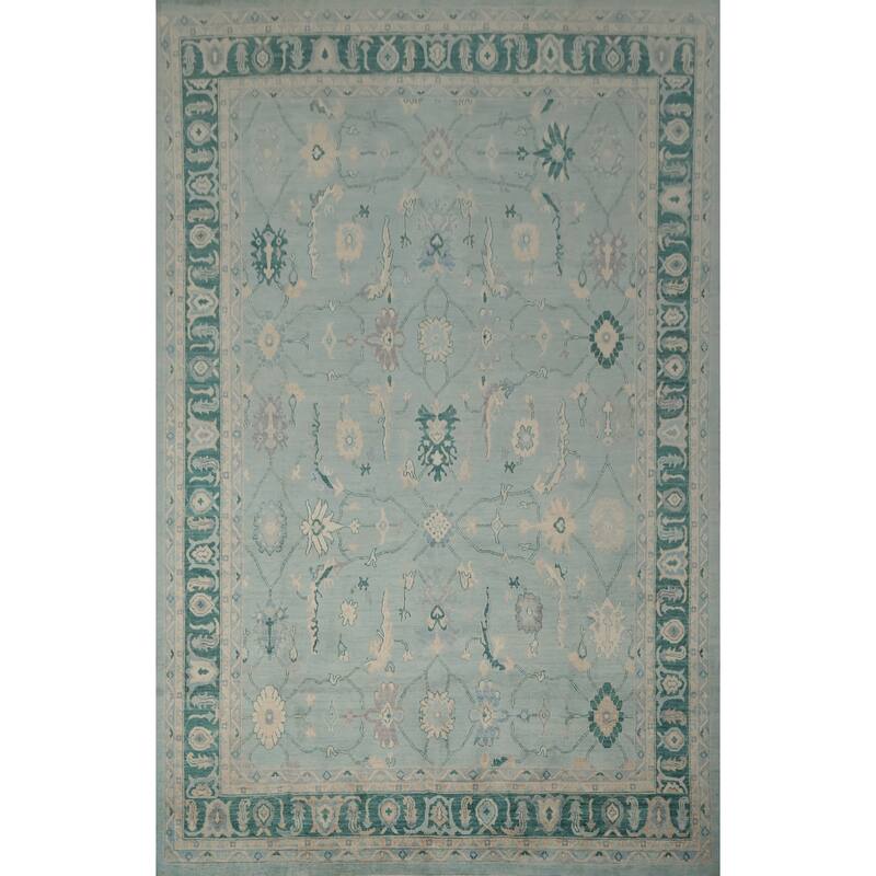Hand Knotted Oriental 100% Wool Carpet Traditional All-Over Navy Blue & Blues Ziegler Area Rug - 13' 9'' X 9' 8''
