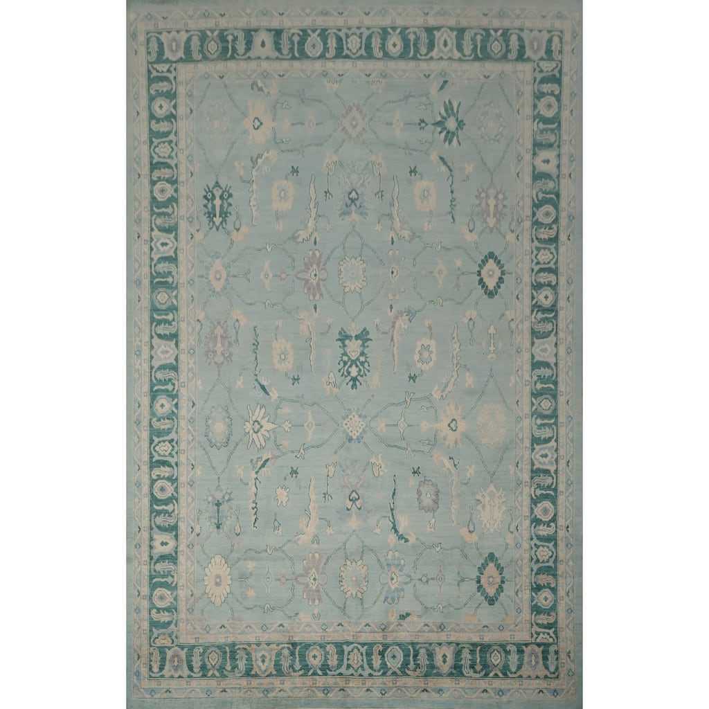 Hand Knotted Oriental 100% Wool Carpet Traditional All-Over Navy Blue & Blues Ziegler Area Rug - 13' 9'' X 9' 8''
