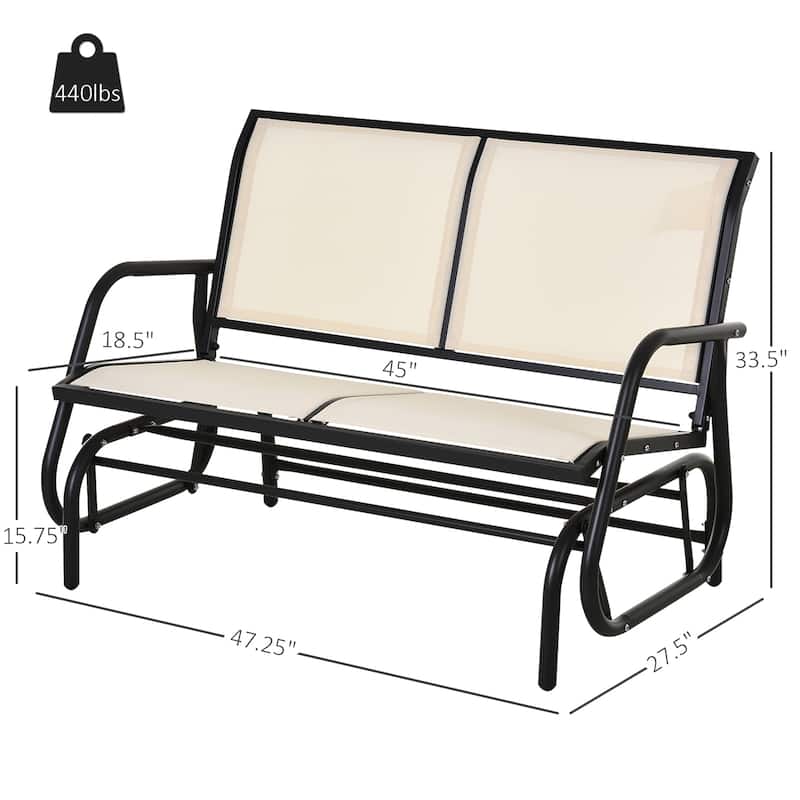 Outsunny 2-Person Glider Rocking Chair with Smooth Armrest, Breathable Mesh Fabric for Backyard Garden