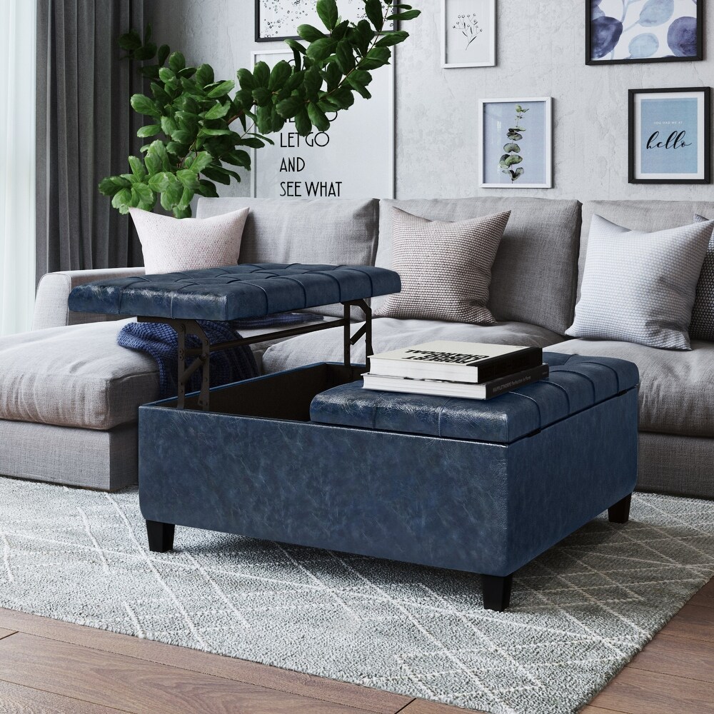 Navy leather shop ottoman coffee table