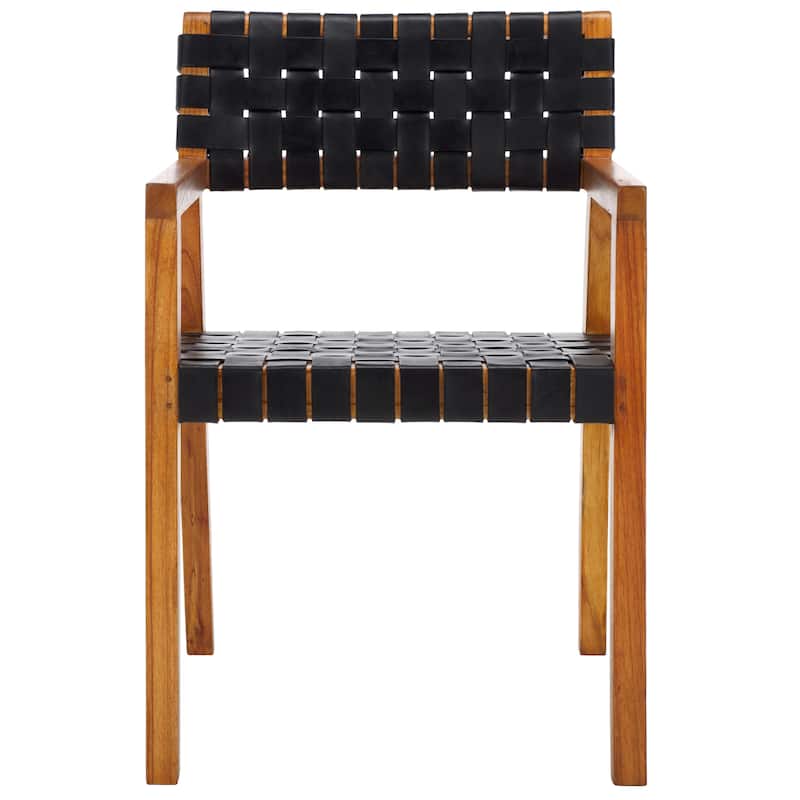 SAFAVIEH Gerda Woven Leather Dining Room Chair - 22.1" W x 20.9" L x 31.9" H - 22Wx21Dx32H - Black Leather/Natural Body