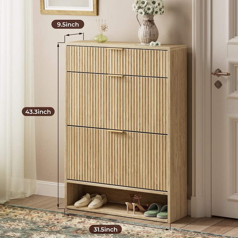 31.5''W Shoe Cabinet Storage with Drawer for Entryway, Fluted Slim Shoe Dresser