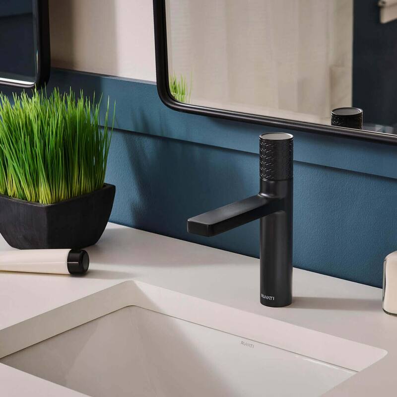 Ruvati Emilio Short Single Handle Cylinder Bathroom Faucet in Gunmental Black PVD - RVF5133BL - 7'6" x 9'6"