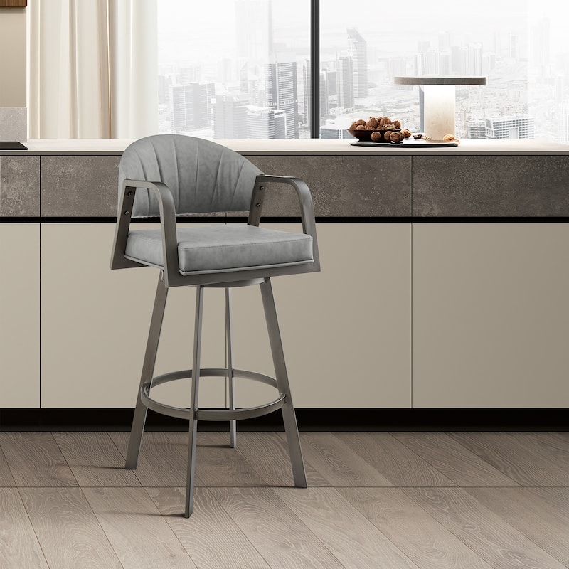 Marcie Modern Swivel Bar Stool, Upholstered Counter Height Chair with Metal Frame - Vintage Gray - Counter Height