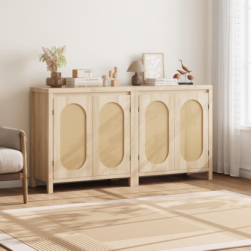 Sideboard Cabinet, 30.1INCH Buffets & Sideboard with Rattan Door