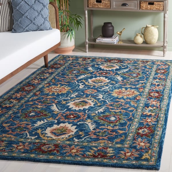 slide 2 of 39, SAFAVIEH Handmade Blossom Menga Contemporary Wool Rug 3' x 5' - Blue/Green - Rectangle