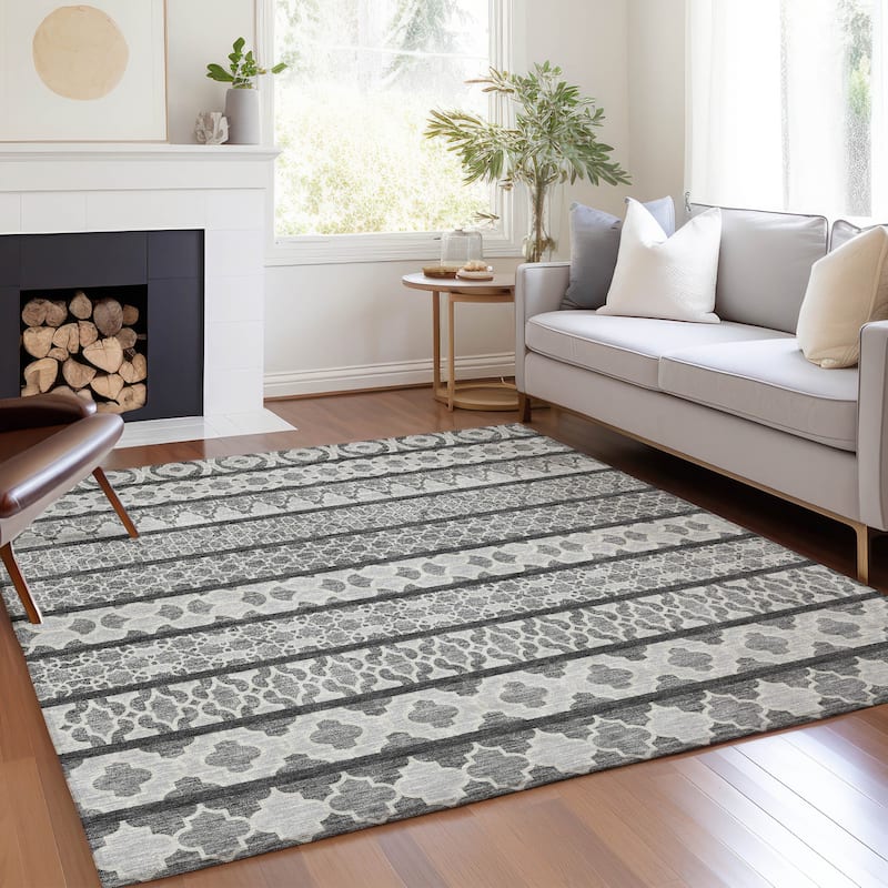 Machine Washable Indoor/ Outdoor Chantille Boho Stripe Rug
