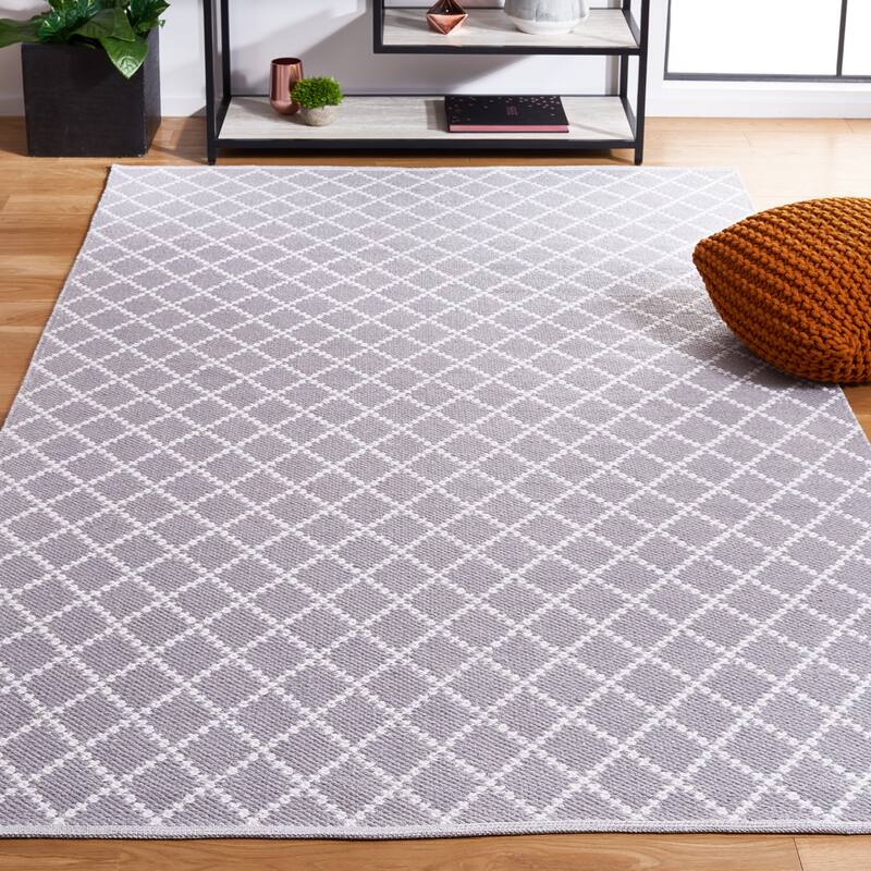 SAFAVIEH Handmade Flatweave Montauk Rhonwen Trellis Cotton Rug - 3' x 5' - Light Grey/Ivory
