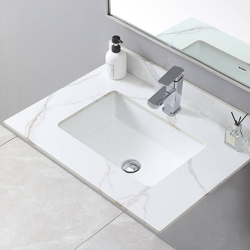 31 in./ 37 in./ 43 in. Carrara Gold Engineered Stone Bathroom Vanity Top with Ceramic Sink