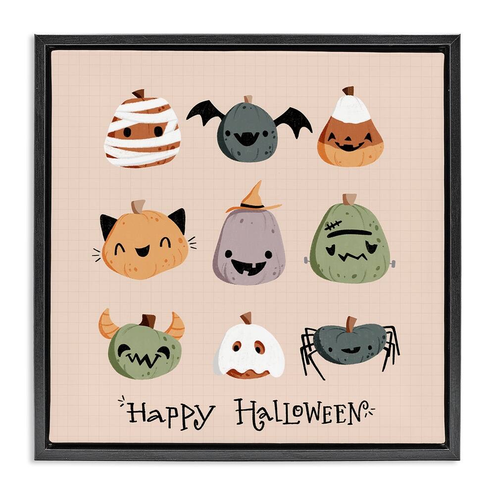 Stupell Cute Halloween Costume Pumpkins Framed Floater Canvas Wall Art Design By Sarah Hickman