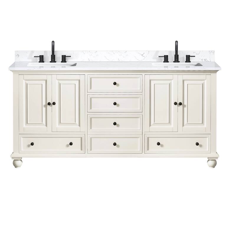 Thompson 72 in. Double Sink Bathroom Vanity with Engineered Stone Top - 73"W x 22"D x 35"H