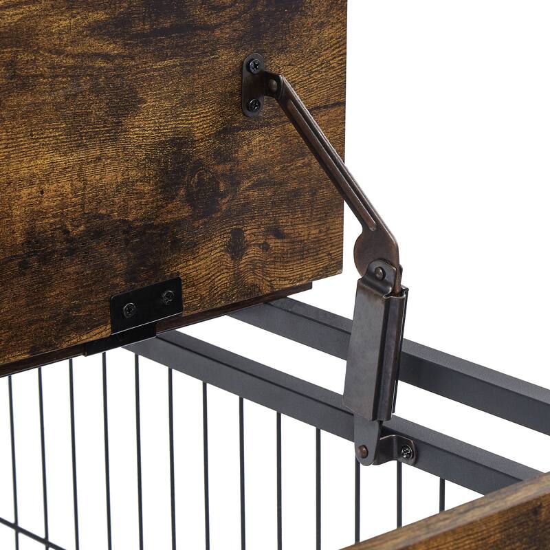 Modern Dog Crate Side Table on Wheels with Double Doors and Lift Top Dog House Dog Kennel