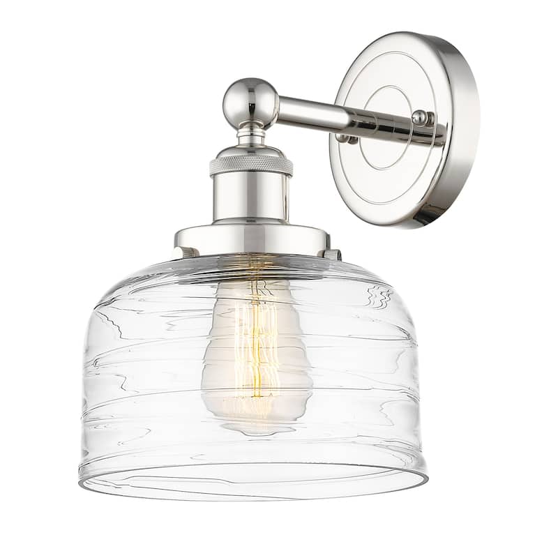 Innovations Lighting 616-1W-10-7-L Bell Sconce Bell 10" Tall Wall - Polished Nickel / Clear Deco Swirl