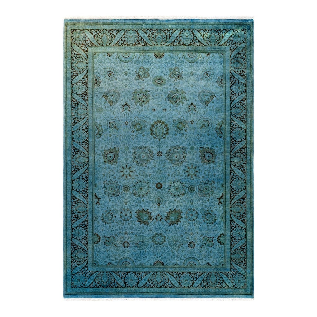 Overton Hand Knotted Wool Vintage Inspired Modern Contemporary Overdyed Blue Area Rug - 6' 1" x 9' 0"