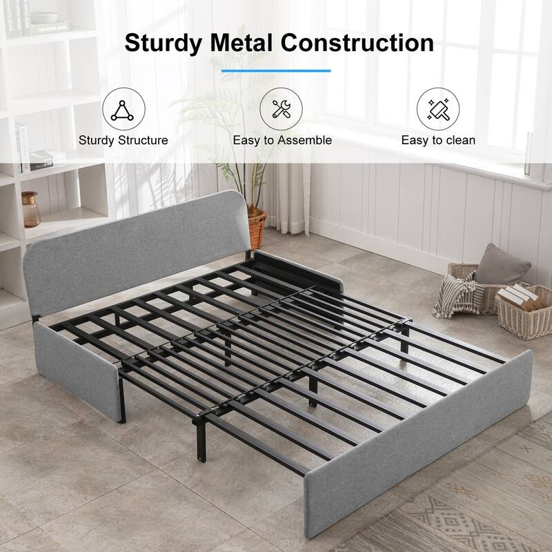 Mixoy Linen 2-in-1 Convertible Sofa Bed,Twin/Queen Pull Out Sleeper Sofa with Mattress,Cushions