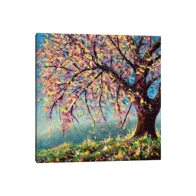 iCanvas "Blooming Sakura Cherry Tree On Mountainside Painting" by Valery Rybakow Canvas Print