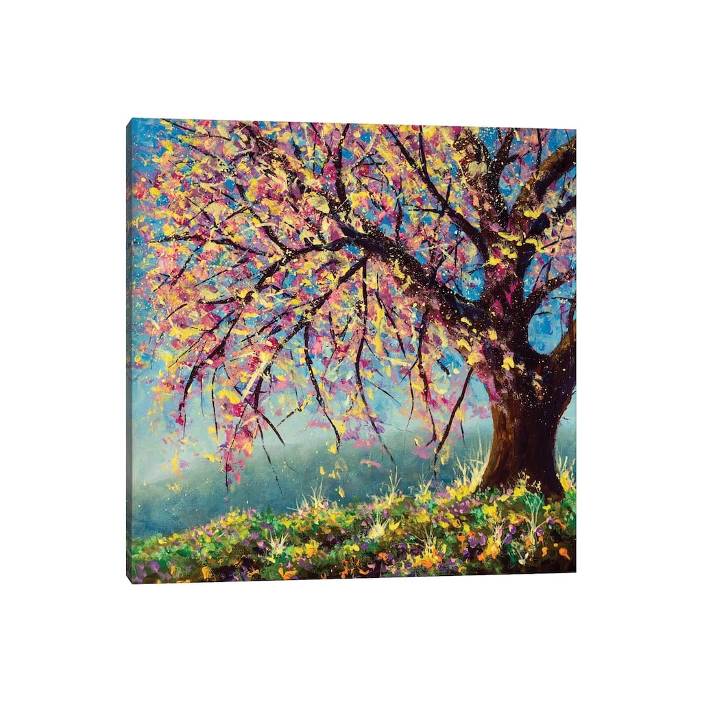 iCanvas "Blooming Sakura Cherry Tree On Mountainside Painting" by Valery Rybakow Canvas Print