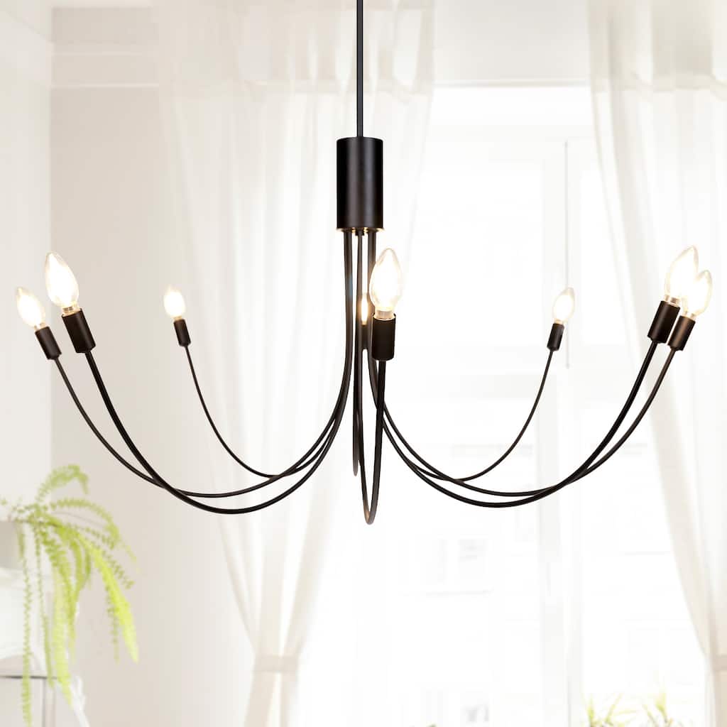 Modern Black 8-Light Large Classic Candle Chandelier for Dining Living Room - 41.3" Dia. x 20.1" H