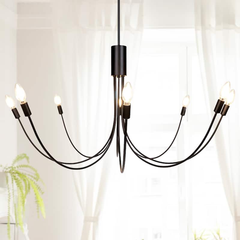 Modern Black 8-Light Large Classic Candle Chandelier for Dining Living Room - 41.3" Dia. x 20.1" H