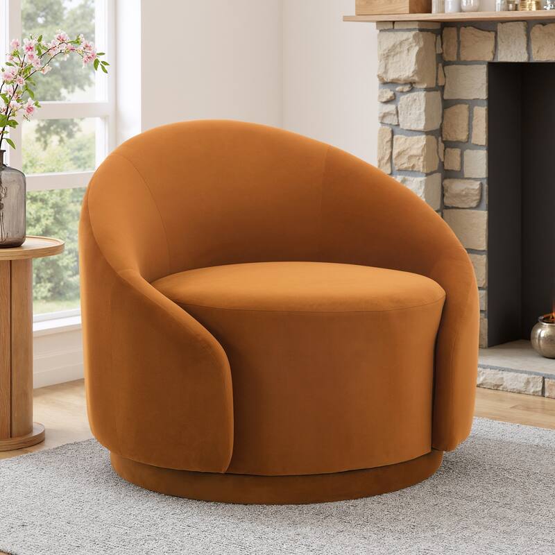 Modern Upholstered Swivel Barrel Chair Accent Lounge Chair - Velvet - Orange
