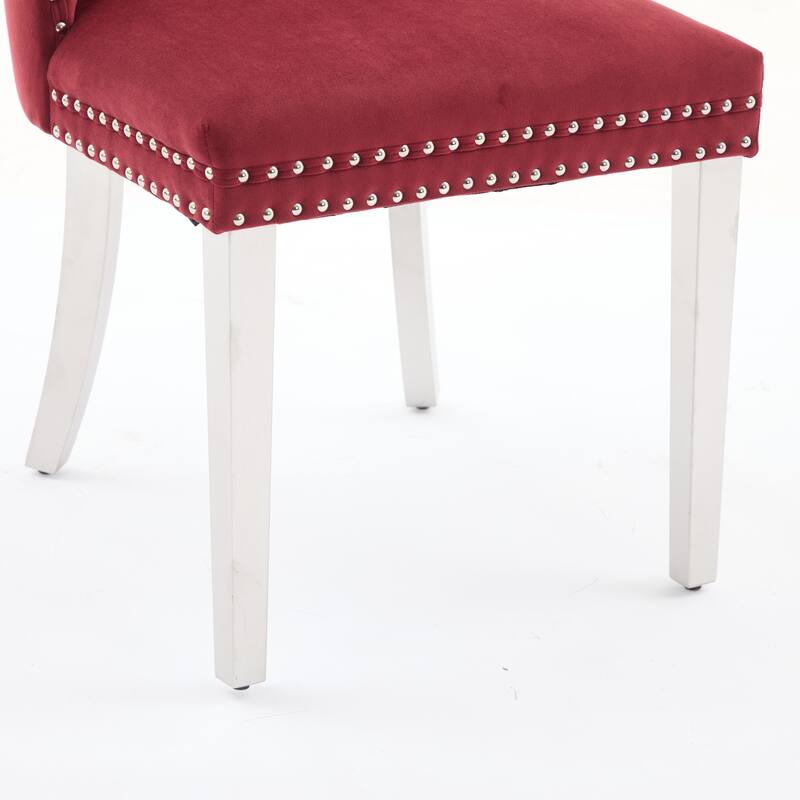 Velvet Dining Chairs Set of 2, Button Tufted Upholstered Dining Chair, Kitchen Chairs with Nailhead Trim & Stainless Steel Legs
