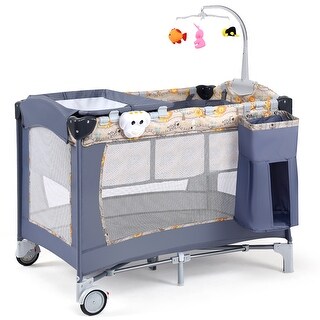 Nursery Center Portable Baby Crib Playpen with Music Box and Wheels
