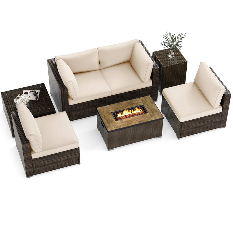 Gymax Set Of 7 Furniture Set w/32'' Fire Pit Table & Propane Tank - White