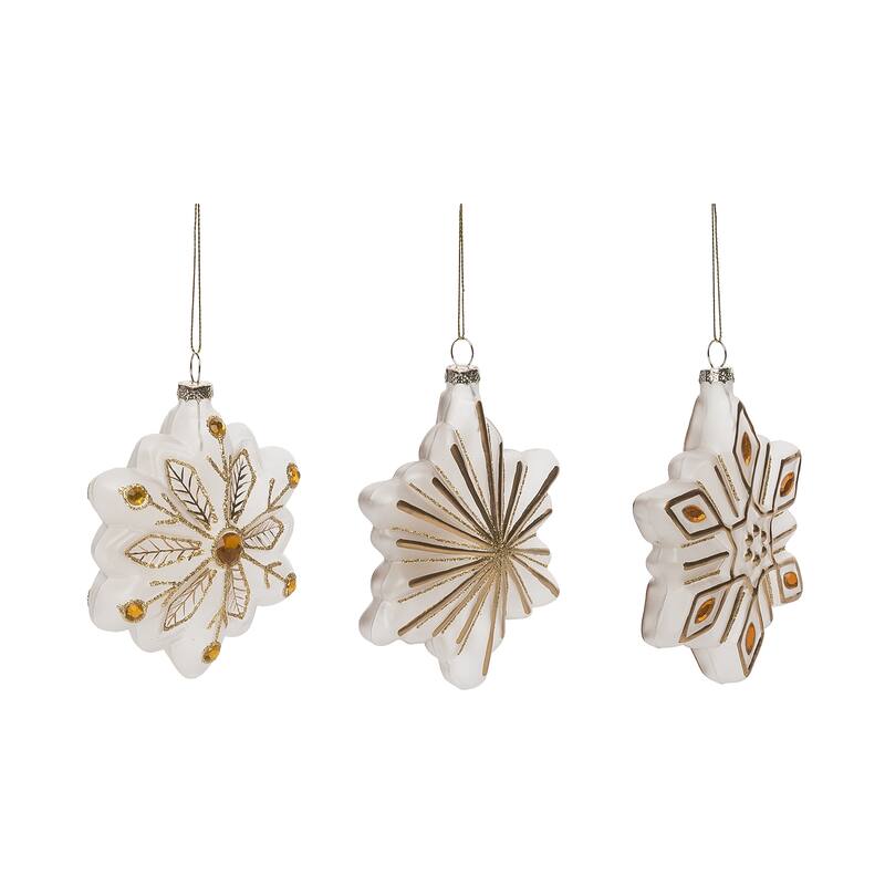 Transpac Glass 5.375 in. Multicolored Christmas Accent Snowflake Ornament Set of 3