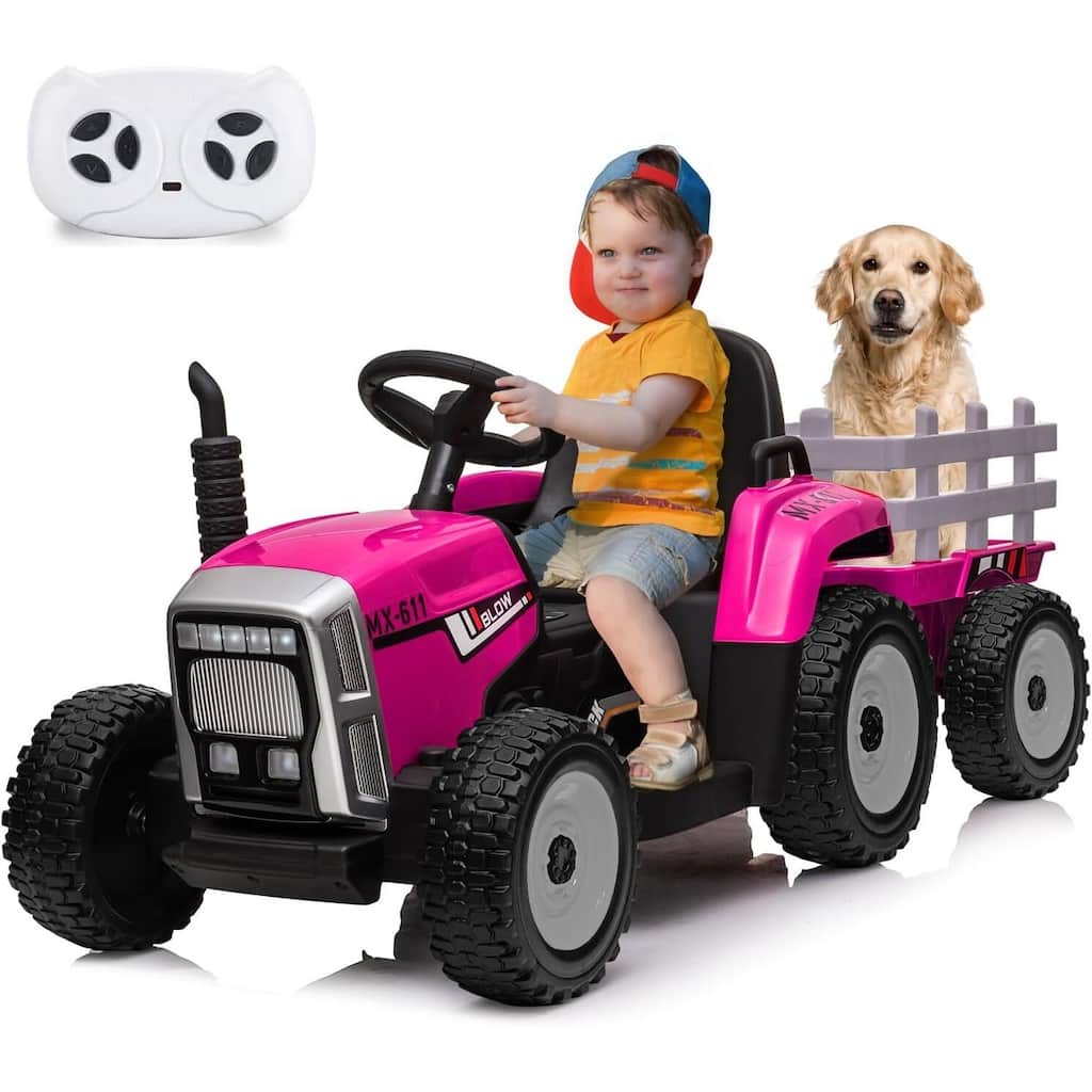 35W Kids Ride On Tractor, Electric Vehicle Car with Trailer & Remote Control