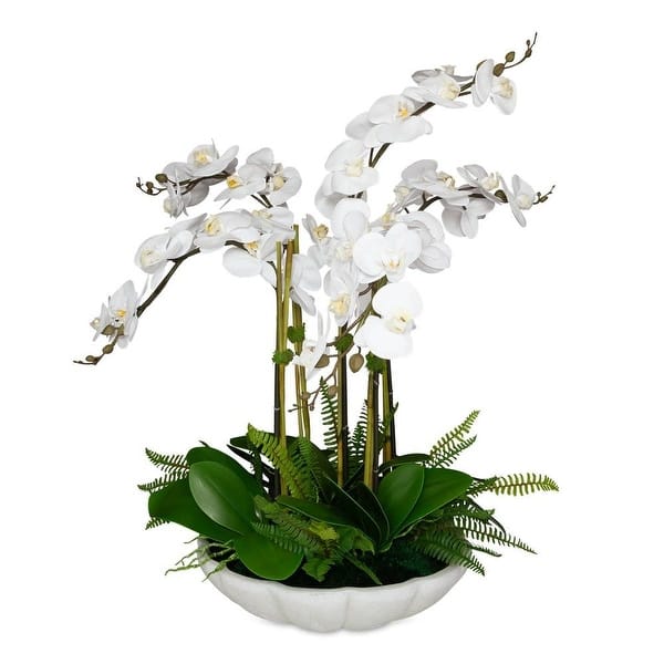 slide 2 of 3, Uttermost 60239 Flourish Orchid 36" Tall Rice Stone Faux Flora Planter White