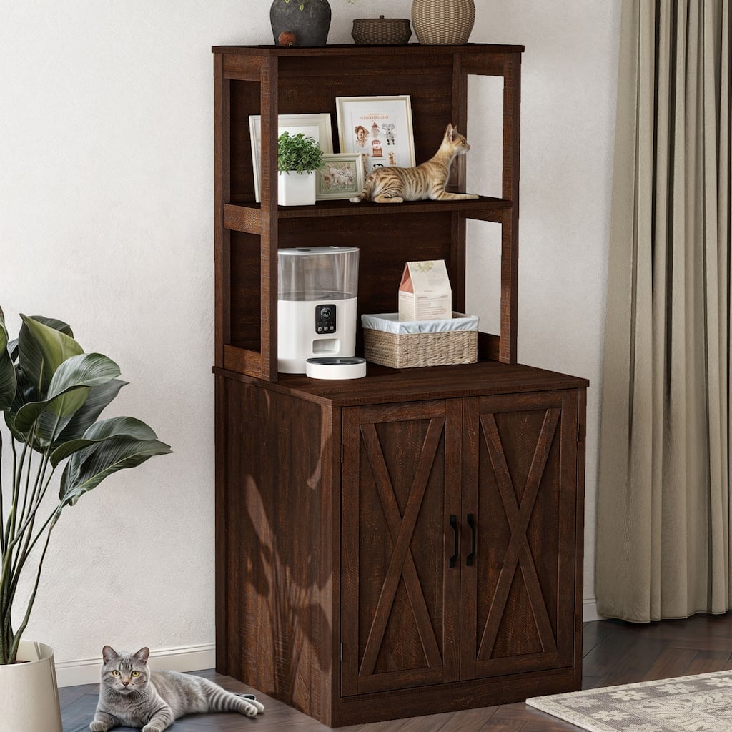 Moasis 71" Tall Hidden Cat Litter Box Enclosure Furniture with Charging Station for Self-Cleaning Litter Boxes