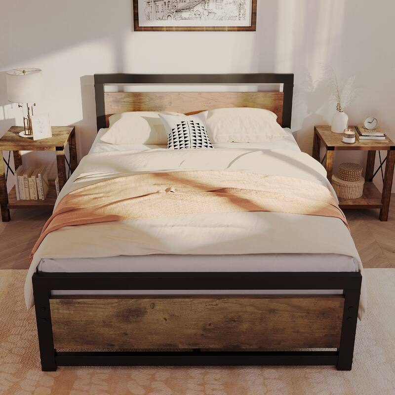 Heavy Duty 13.8-inch Metal Platform Bed Frame Sturdy Iron slats