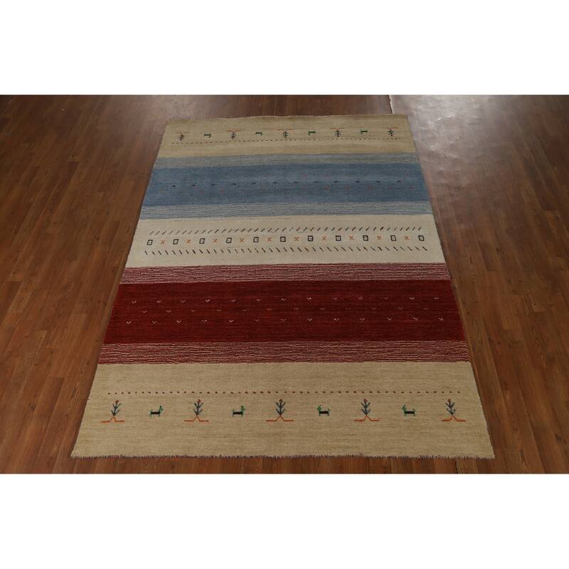 Hand Knotted Oriental 100% Wool Carpet Tribal Animal Pictorial Multi-Colored Gabbeh Area Rug - 7' 8'' X 5' 6''