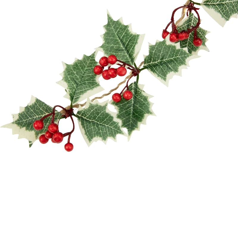 3" x 3.25' Pre-Lit Holly and Berry Christmas Garland Warm White LED Lights