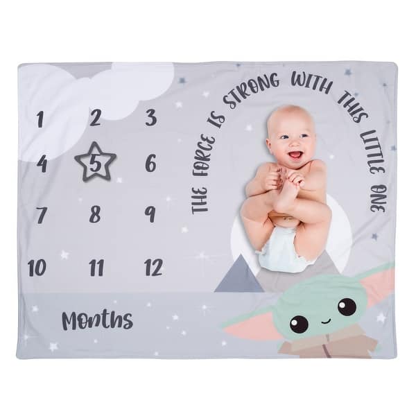 slide 2 of 4, Lambs & Ivy Star Wars The Child/Grogu/Baby Yoda Fleece Milestone Blanket w/ Star