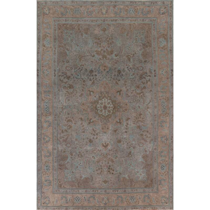 Hand Knotted Oriental 100% Wool Carpet Traditional Floral Brown Tabriz Area Rug - 9' 4'' X 6' 8''