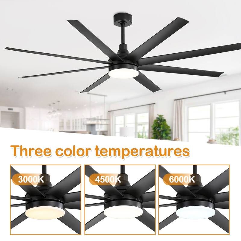 72 Inch White/Black LED Ceiling Fan with Light Remote(8-Blade)