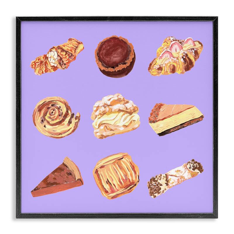 Stupell Delicious Pastries on Purple Framed Giclee Art Design By Melissa Wang - 12 x 12 - Black