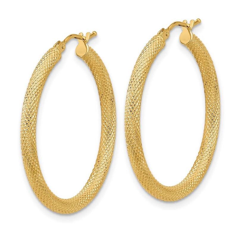 Curata 14k Yellow Gold Polished and Textured Round Hoop Earrings - 30.1x29.65mm