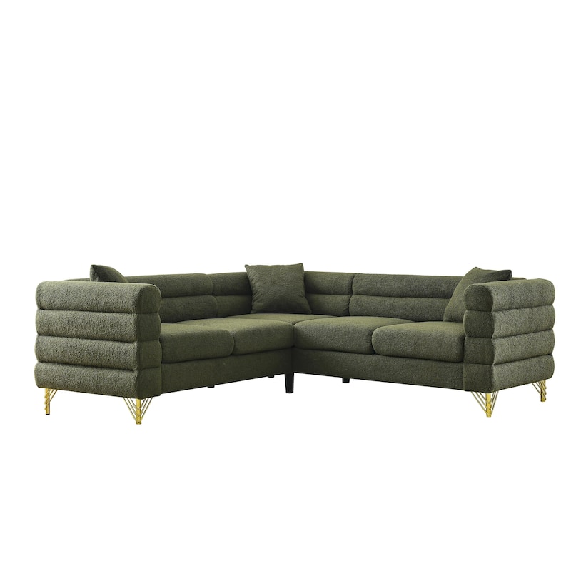 Modern Corner Sofa with Teddy Fabric and Metal Legs, 3-Seater with 3 Pillows