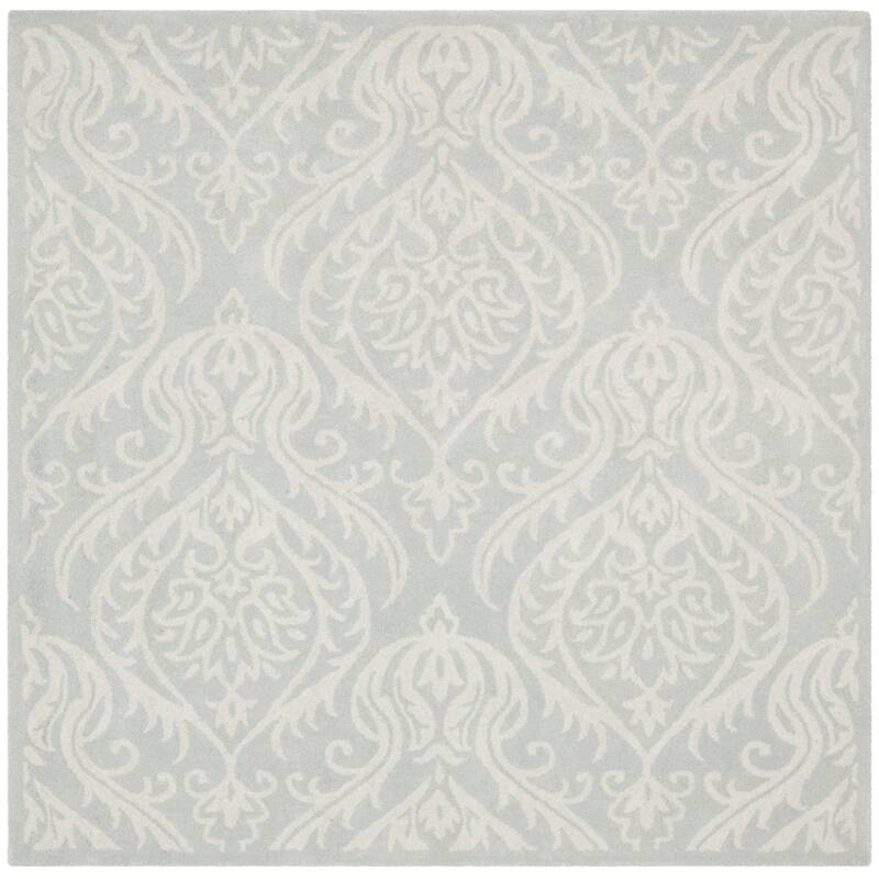 SAFAVIEH Handmade Bella Teresia Modern Floral Wool Rug - 6' Square - Silver/Ivory