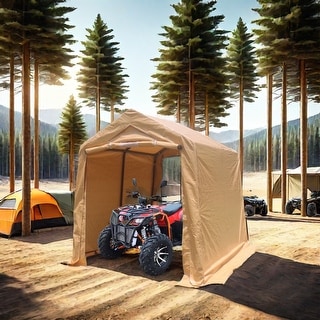 7x12 ft Outdoor Gazebo Portable Storage Shelter Shed with 2 Roll up Zipper Doors & Vents Carport for Motorcycle Waterproof