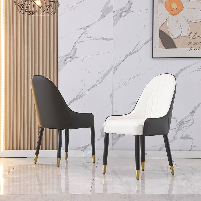 Modern Dining Chairs Set of 2, Faux Leather Upholstered Side Chairs with Metal Legs, Kitchen and Dining Room Chairs - Black