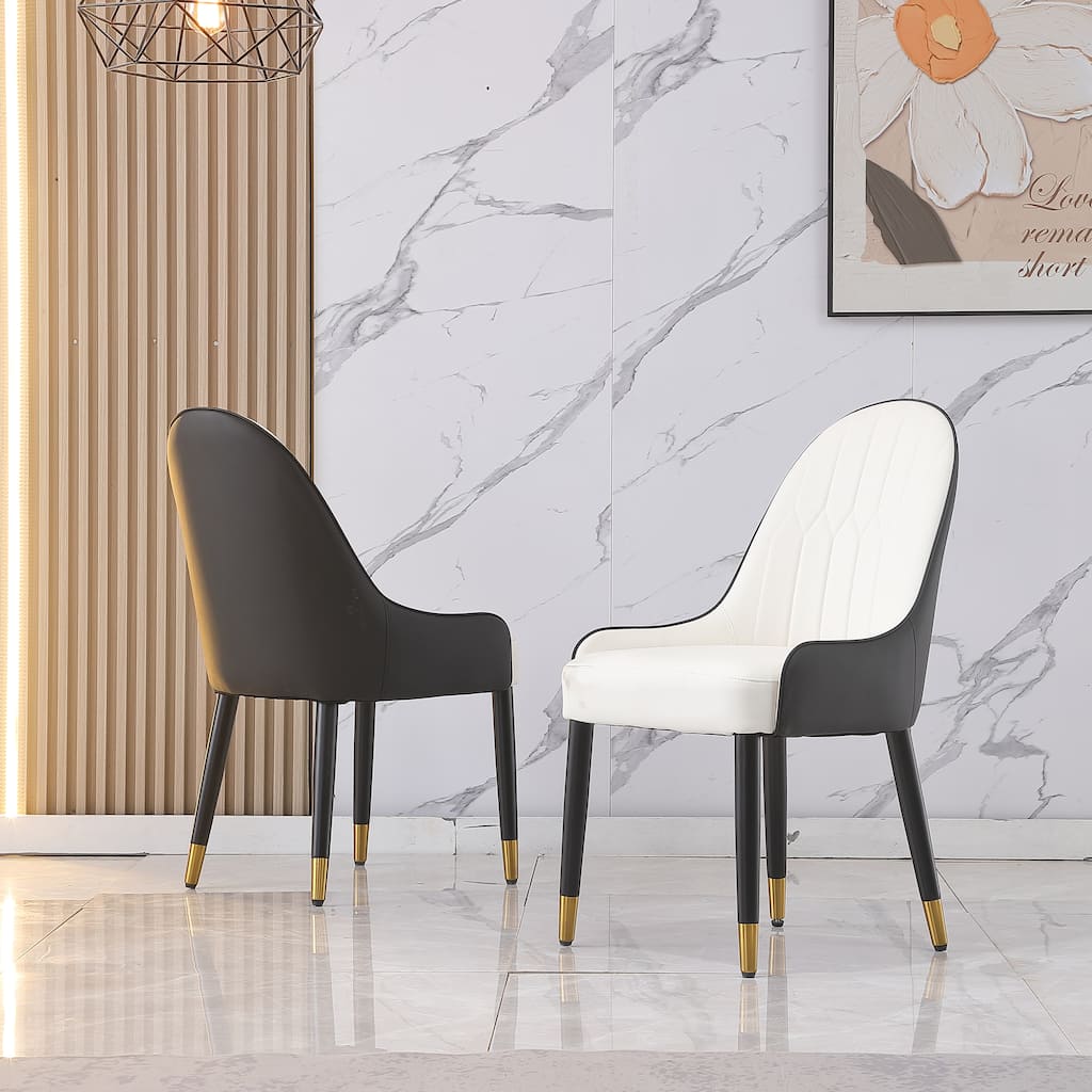 PU-Leather Chairs with Metal Legs & Backrest, Modern Desk Chair for Living Room, Dining Room, Black with 2 pieces