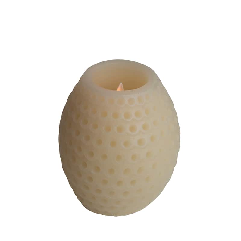 Pillar LED Candle with Embossed Faux Melted Wax - 4.0"L x 4.0"W x 5.0"H - Ivory - 4.0"L x 4.0"W x 5.0"H