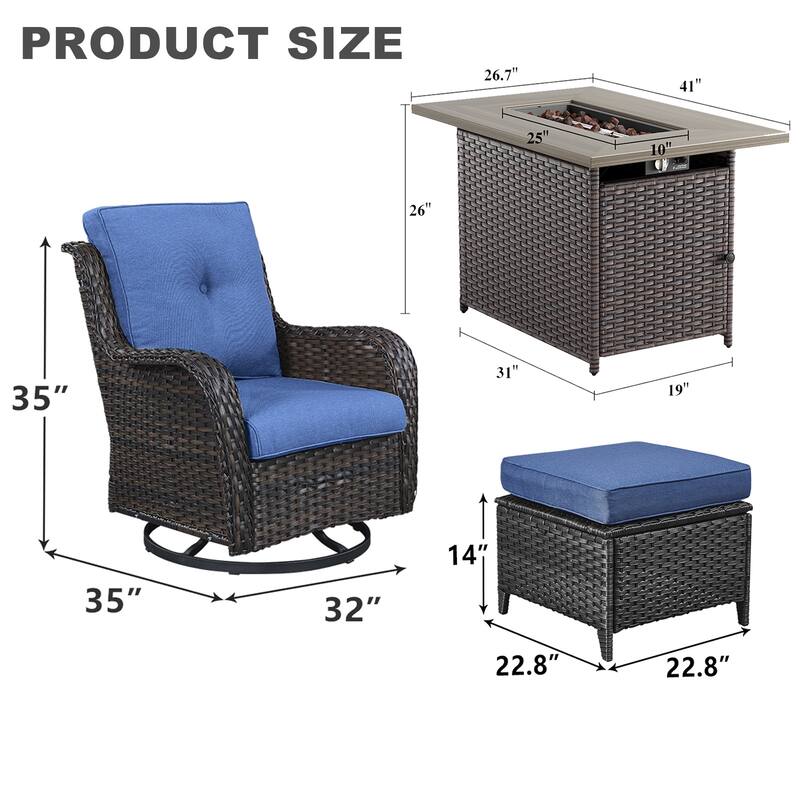 Fire Pit Table with Siwvel Chair Ottomans