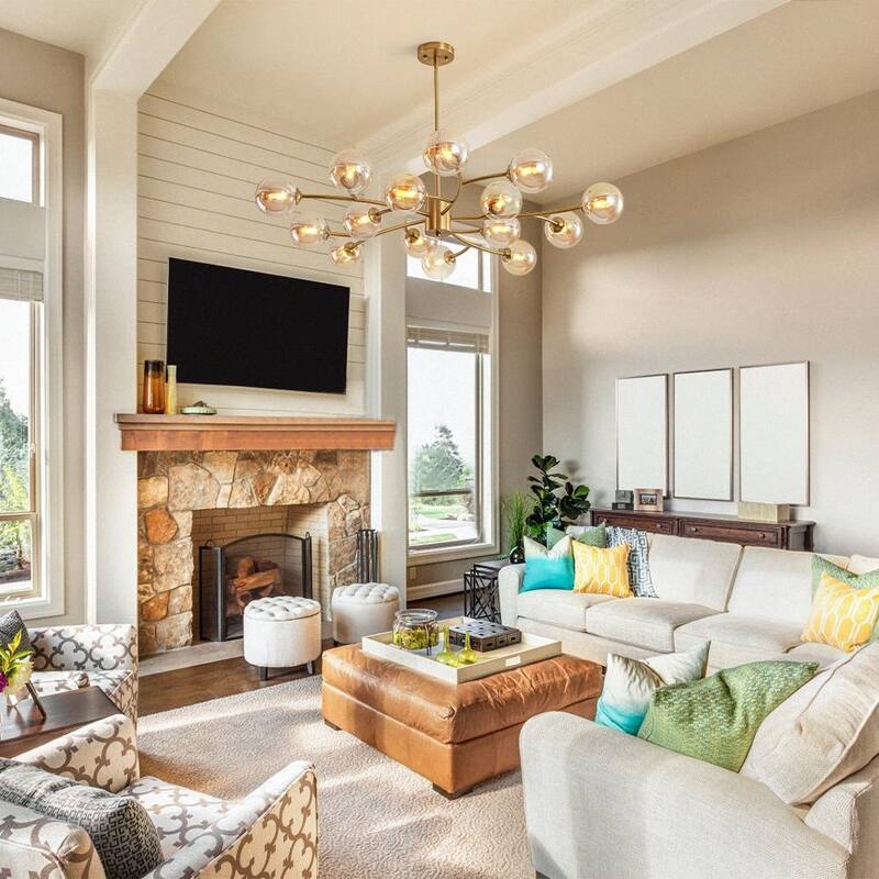 15-Light Spiral Branch Mid-century Amber Glass Chandelier - 43.3 in