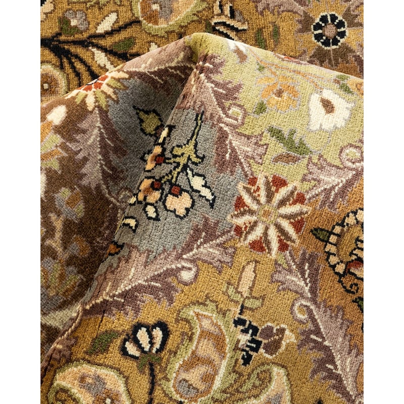 Overton Handknotted Wool Traditional Oriental Yellow Octagon Area Rug - 6' x 9'